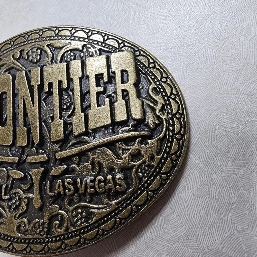 Vintage Brass Belt Buckle Frontier Hotel/Casino LAS VEGAS 3